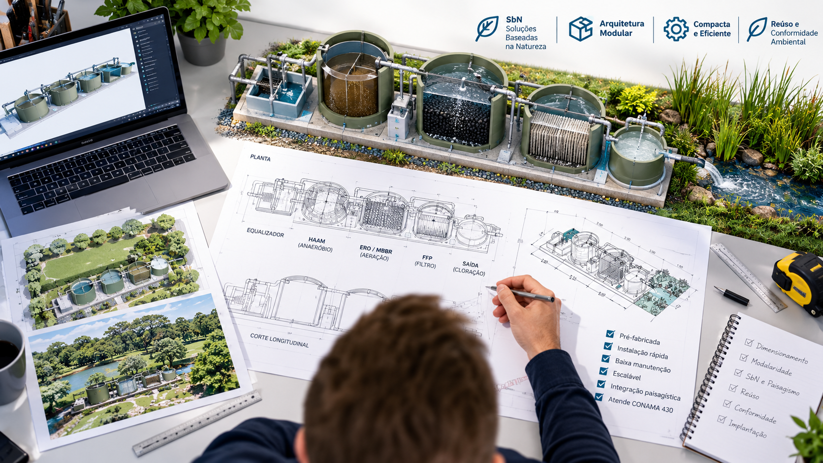 Bio-Estação modular Biosintec baseada na natureza para tratamento de efluentes